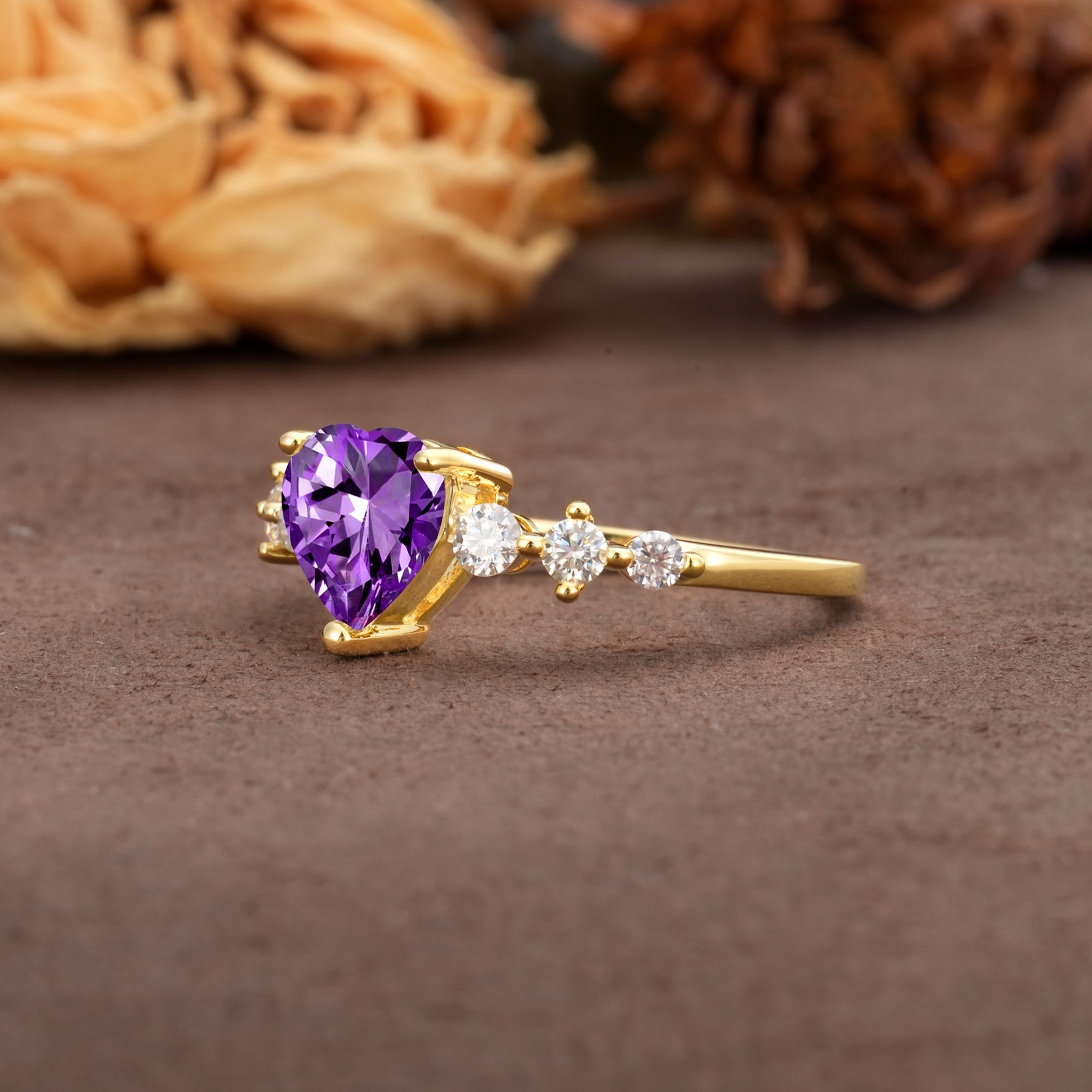 Luxurious Vintage-Style Pavé 3-Prong Heart Cut Amethyst Engagement Ring - Additional view