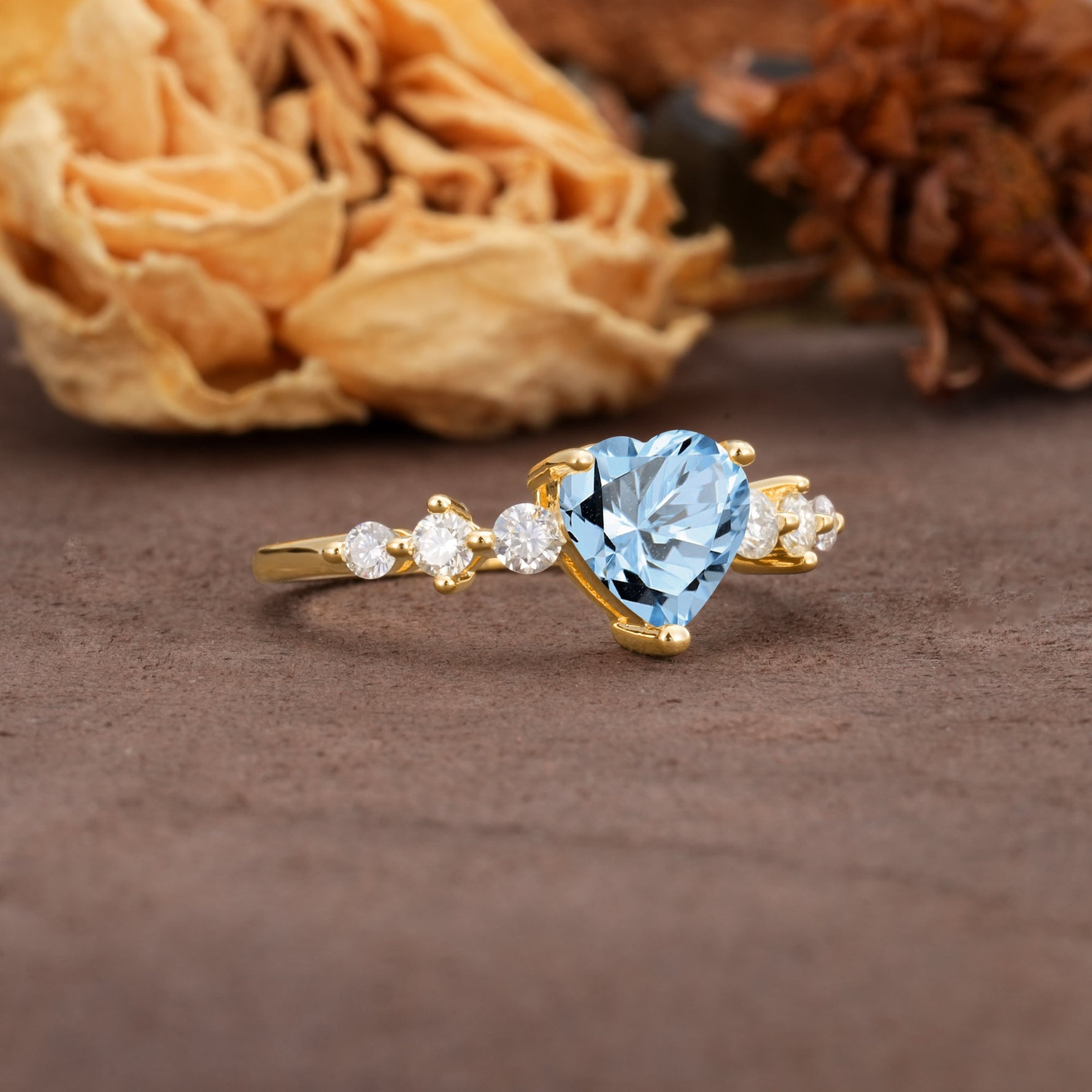 Luxurious Vintage-Style Pavé 3-Prong Heart Cut Aquamarine Engagement Ring - Additional view