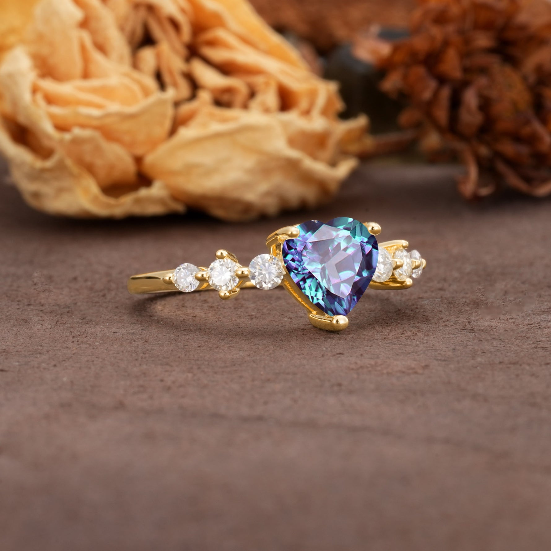 Luxurious Vintage-Style Pavé 3-Prong Heart Cut Alexandrite Engagement Ring - Additional view