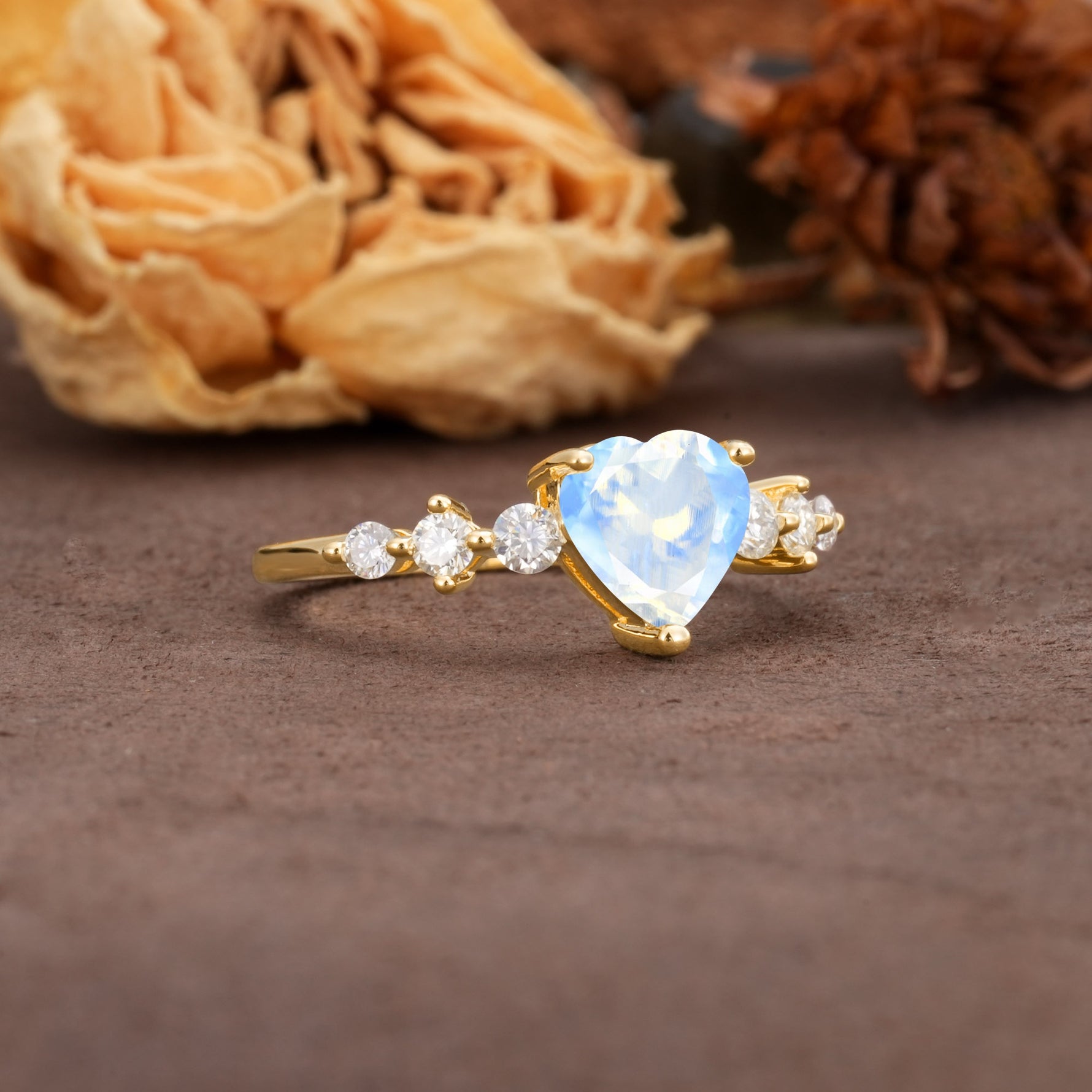 Luxurious Vintage-Style Pavé 3-Prong Heart Cut Moonstone Engagement Ring - Additional view