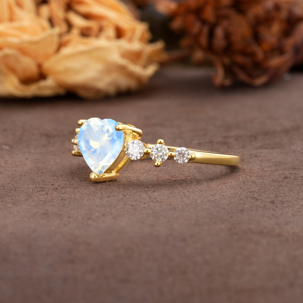 Luxurious Vintage-Style Pavé 3-Prong Heart Cut Moonstone Engagement Ring - Additional view