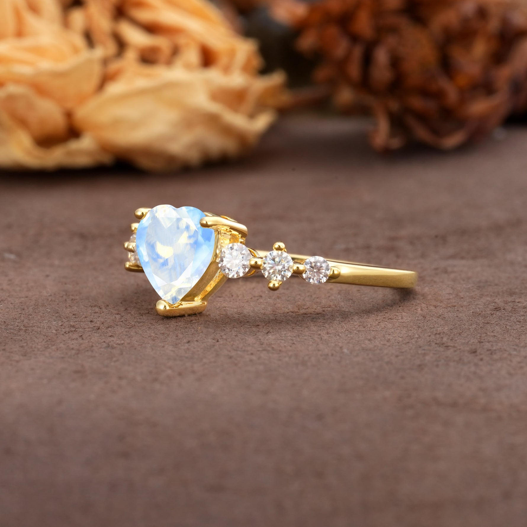 Luxurious Vintage-Style Pavé 3-Prong Heart Cut Moonstone Engagement Ring - Additional view