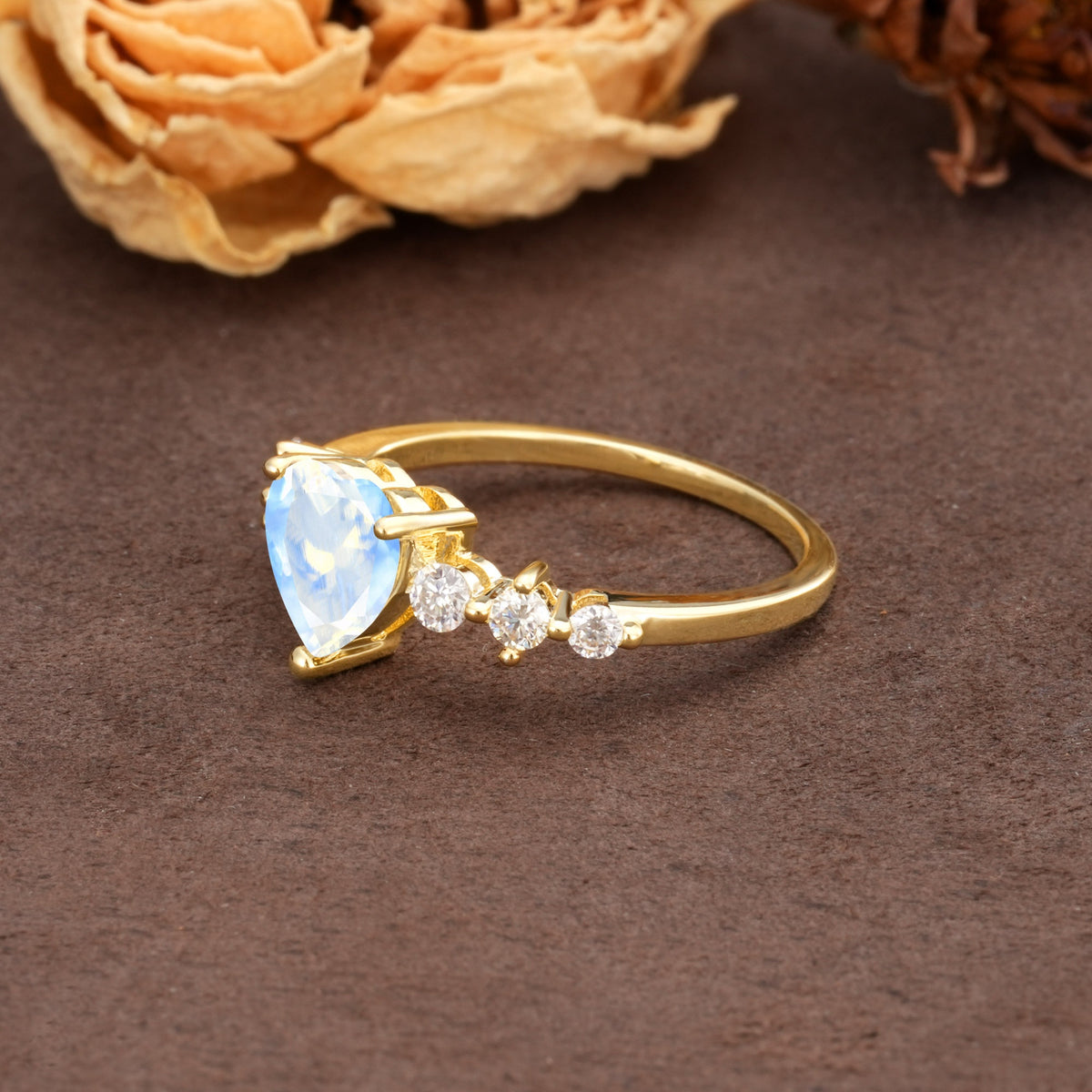 Luxurious Vintage-Style Pavé 3-Prong Heart Cut Moonstone Engagement Ring - Additional view