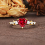 Luxurious Vintage-Style Pavé 3-Prong Heart Cut Ruby Engagement Ring - Additional view