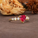 Luxurious Vintage-Style Pavé 3-Prong Heart Cut Ruby Engagement Ring - Additional view