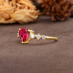 Luxurious Vintage-Style Pavé 3-Prong Heart Cut Ruby Engagement Ring - Additional view