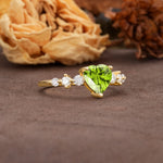 Luxurious Vintage-Style Pavé 3-Prong Heart Cut Peridot Engagement Ring - Additional view