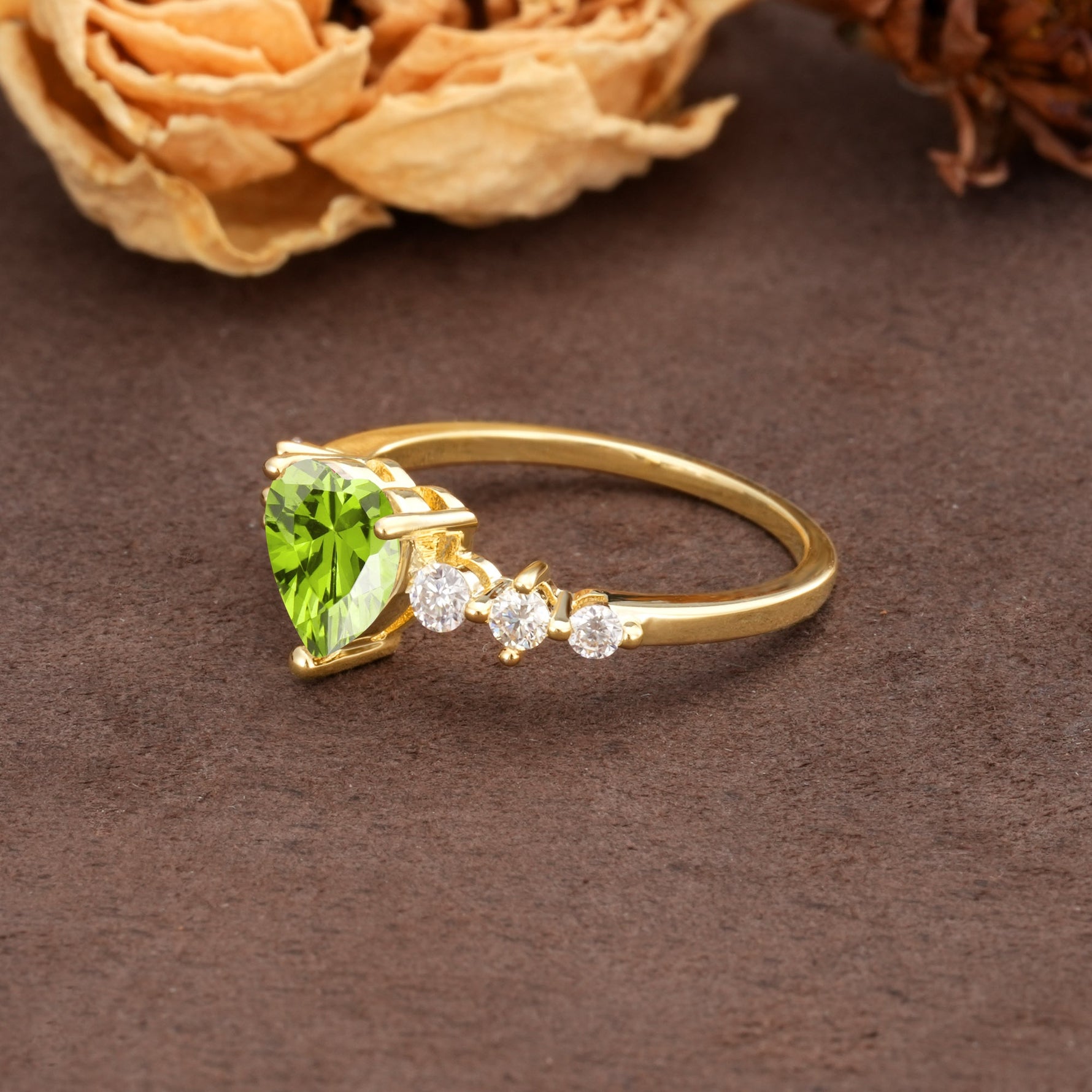 Luxurious Vintage-Style Pavé 3-Prong Heart Cut Peridot Engagement Ring - Additional view