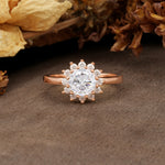 Nature-Inspired, Luxurious Floral Design, 12-Prong Round Cut Moissanite Engagement Ring - Additional view