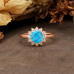 Nature-Inspired, Luxurious Floral Design, 12-Prong Round Cut Turquoise Engagement Ring - Additional view