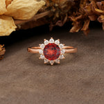 Nature-Inspired, Luxurious Floral Design, 12-Prong Round Cut Garnet Engagement Ring - Additional view