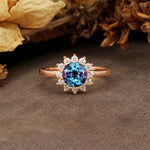 Nature-Inspired, Luxurious Floral Design, 12-Prong Round Cut Alexandrite Engagement Ring - Additional view