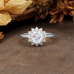 Nature-Inspired, Luxurious Floral Design, 12-Prong Round Cut Moissanite Engagement Ring - Additional view