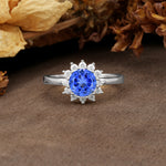 Nature-Inspired, Luxurious Floral Design, 12-Prong Round Cut Sapphire Engagement Ring - Additional view