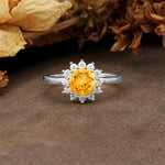 Nature-Inspired, Luxurious Floral Design, 12-Prong Round Cut Citrine Engagement Ring - Additional view