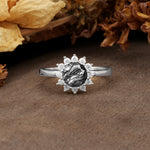 Nature-Inspired, Luxurious Floral Design, 12-Prong Round Cut Black Rutilated Quartz Engagement Ring - Additional view