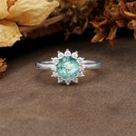 Nature-Inspired, Luxurious Floral Design, 12-Prong Round Cut Moss Agate Engagement Ring - Additional view