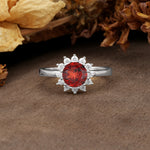 Nature-Inspired, Luxurious Floral Design, 12-Prong Round Cut Garnet Engagement Ring - Additional view