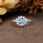Nature-Inspired, Luxurious Floral Design, 12-Prong Round Cut Aquamarine Engagement Ring - Additional view