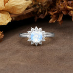 Nature-Inspired, Luxurious Floral Design, 12-Prong Round Cut Moonstone Engagement Ring - Additional view