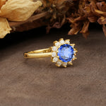 Nature-Inspired, Luxurious Floral Design, 12-Prong Round Cut Sapphire Engagement Ring - Additional view