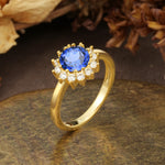 Nature-Inspired, Luxurious Floral Design, 12-Prong Round Cut Sapphire Engagement Ring - Additional view