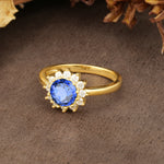 Nature-Inspired, Luxurious Floral Design, 12-Prong Round Cut Sapphire Engagement Ring - Additional view