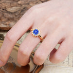 Nature-Inspired, Luxurious Floral Design, 12-Prong Round Cut Sapphire Engagement Ring - Additional view