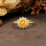 Nature-Inspired, Luxurious Floral Design, 12-Prong Round Cut Citrine Engagement Ring - Additional view