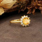 Nature-Inspired, Luxurious Floral Design, 12-Prong Round Cut Citrine Engagement Ring - Additional view
