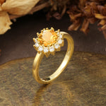 Nature-Inspired, Luxurious Floral Design, 12-Prong Round Cut Citrine Engagement Ring - Additional view
