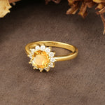 Nature-Inspired, Luxurious Floral Design, 12-Prong Round Cut Citrine Engagement Ring - Additional view