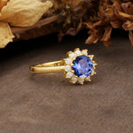 Nature-Inspired, Luxurious Floral Design, 12-Prong Round Cut Tanzanite Engagement Ring - Additional view