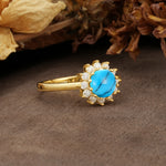 Nature-Inspired, Luxurious Floral Design, 12-Prong Round Cut Turquoise Engagement Ring - Additional view