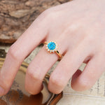 Nature-Inspired, Luxurious Floral Design, 12-Prong Round Cut Turquoise Engagement Ring - Additional view