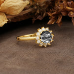 Nature-Inspired, Luxurious Floral Design, 12-Prong Round Cut Black Rutilated Quartz Engagement Ring - Additional view