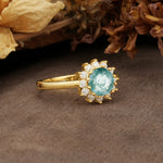 Nature-Inspired, Luxurious Floral Design, 12-Prong Round Cut Moss Agate Engagement Ring - Additional view