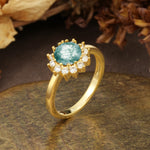 Nature-Inspired, Luxurious Floral Design, 12-Prong Round Cut Moss Agate Engagement Ring - Additional view
