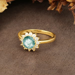 Nature-Inspired, Luxurious Floral Design, 12-Prong Round Cut Moss Agate Engagement Ring - Additional view