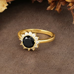 Nature-Inspired, Luxurious Floral Design, 12-Prong Round Cut Black Onyx Engagement Ring - Additional view