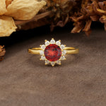 Nature-Inspired, Luxurious Floral Design, 12-Prong Round Cut Garnet Engagement Ring - Additional view