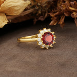 Nature-Inspired, Luxurious Floral Design, 12-Prong Round Cut Garnet Engagement Ring - Additional view
