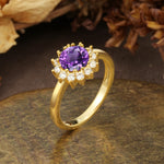Nature-Inspired, Luxurious Floral Design, 12-Prong Round Cut Amethyst Engagement Ring - Additional view