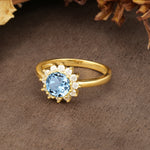 Nature-Inspired, Luxurious Floral Design, 12-Prong Round Cut Aquamarine Engagement Ring - Additional view