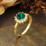 Nature-Inspired, Luxurious Floral Design, 12-Prong Round Cut Emerald Engagement Ring - Additional view