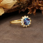Nature-Inspired, Luxurious Floral Design, 12-Prong Round Cut Alexandrite Engagement Ring - Additional view