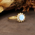 Nature-Inspired, Luxurious Floral Design, 12-Prong Round Cut Moonstone Engagement Ring - Additional view
