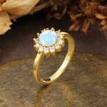 Nature-Inspired, Luxurious Floral Design, 12-Prong Round Cut Moonstone Engagement Ring - Additional view