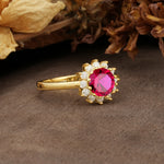 Nature-Inspired, Luxurious Floral Design, 12-Prong Round Cut Ruby Engagement Ring - Additional view