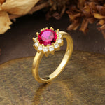 Nature-Inspired, Luxurious Floral Design, 12-Prong Round Cut Ruby Engagement Ring - Additional view